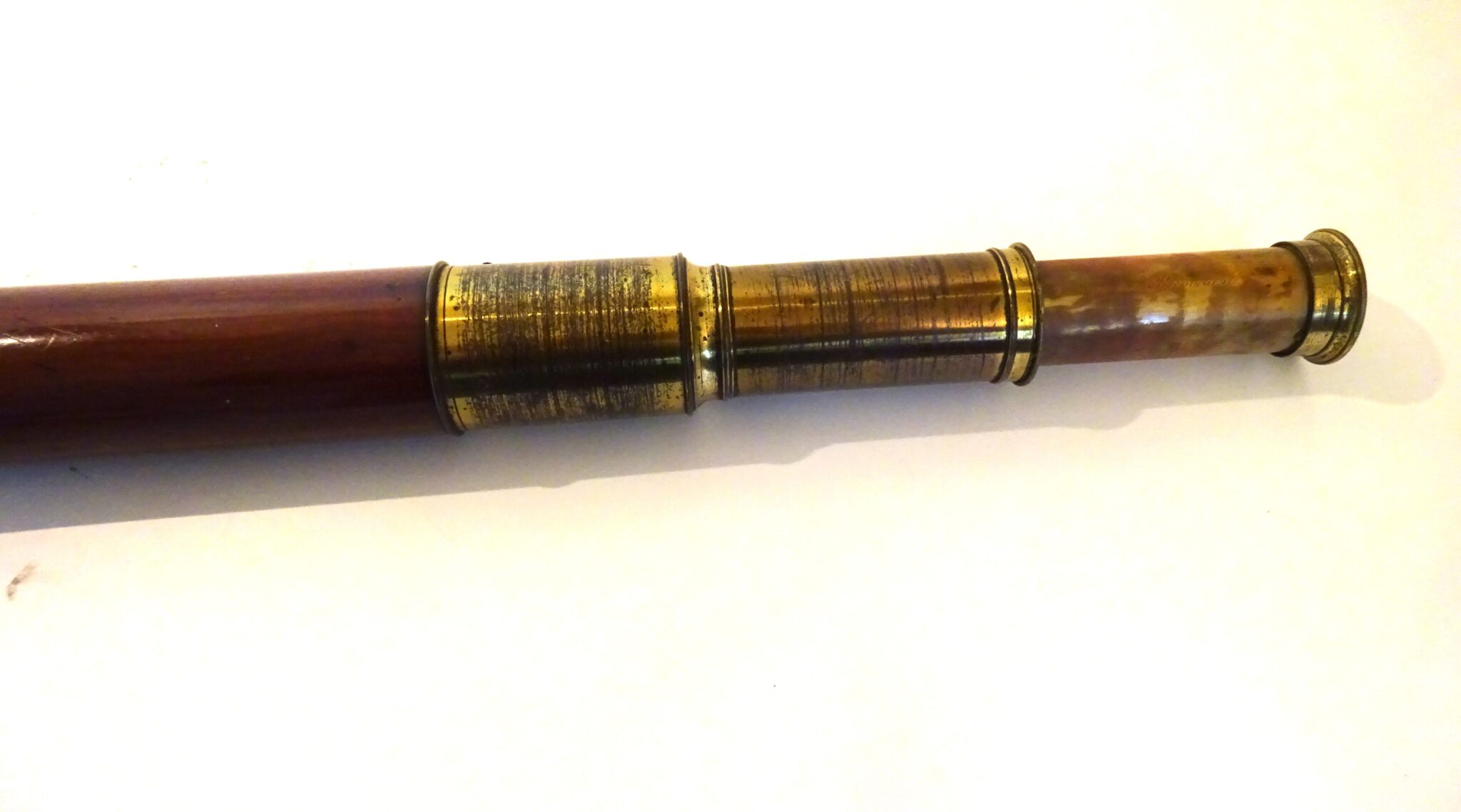 Early 19th century single draw mahogany telescope with a fake signature
