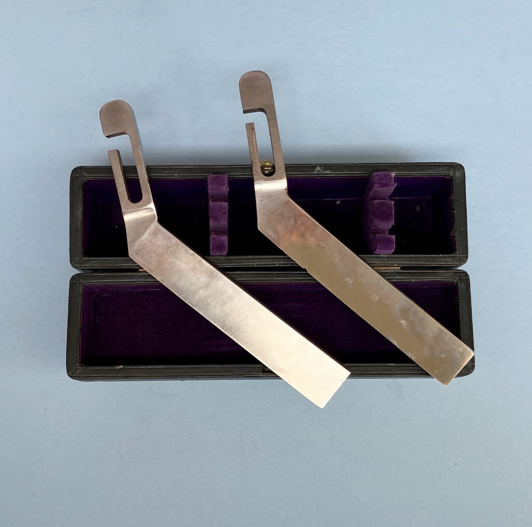 Cased pair of small microtomes by C. Franck, Glasgow