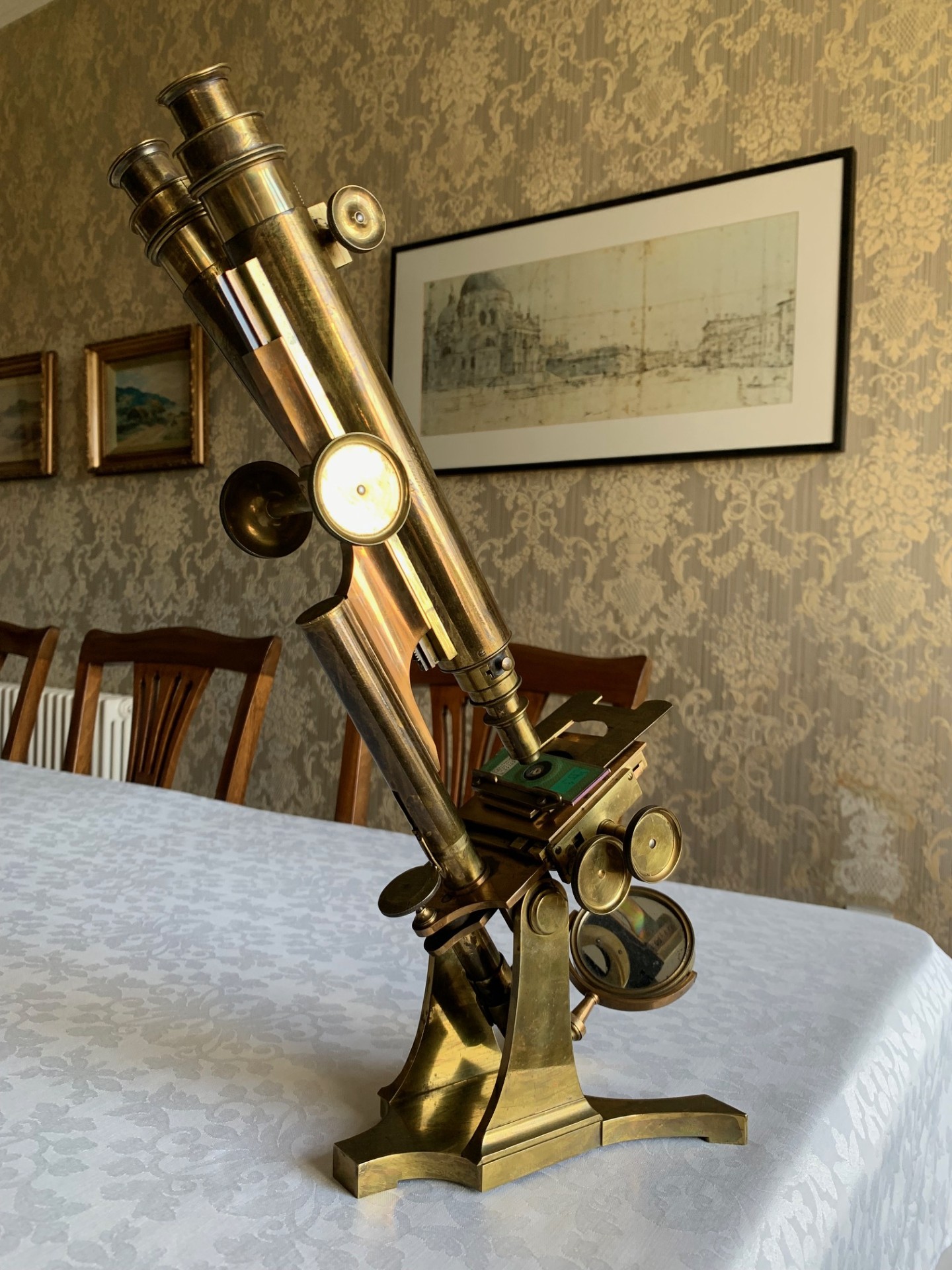 Antique Wenham Binocular Brass Microscope by Smith Beck & Beck, London – c1865